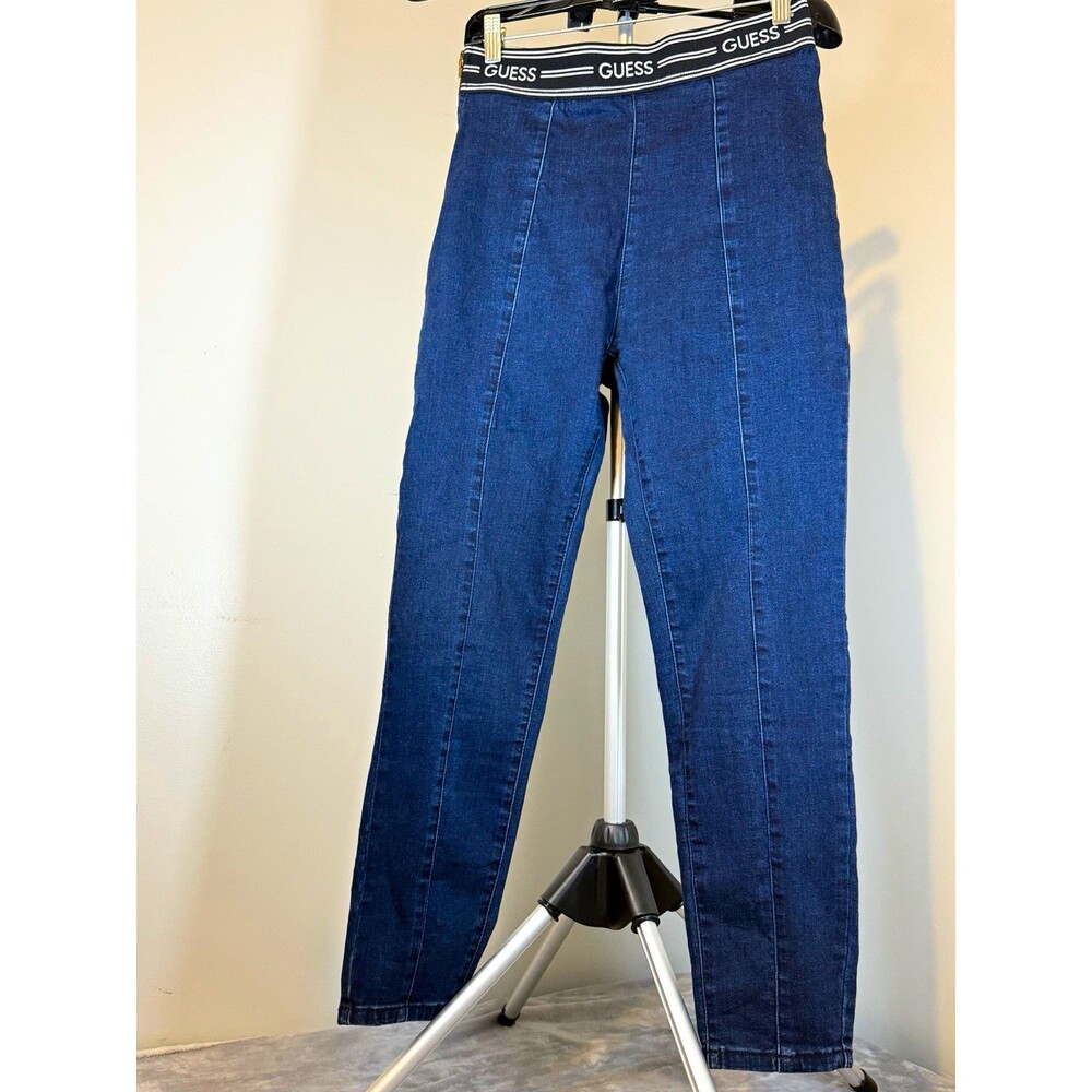 GUESS Women's High Rise Skinny Jeans Dark Wash Blue Denim Stretch Logo Size L